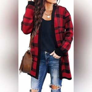 ZESICA Women's Long Sleeves Open Front Leopard Print Knitted Sweater Cardigan